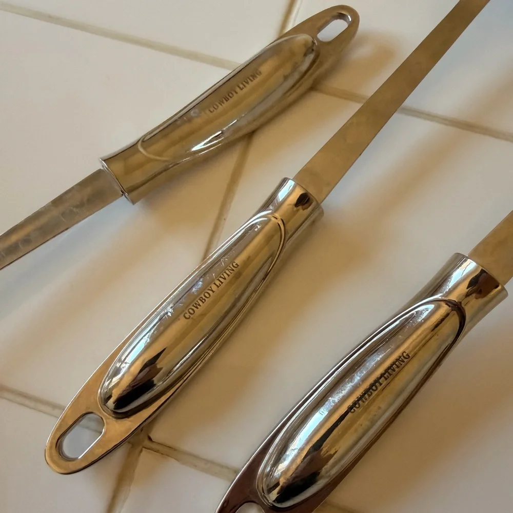 Cowboy Living Western Buckle Style Silver gold Serving Utensil Set of 3 EUC
